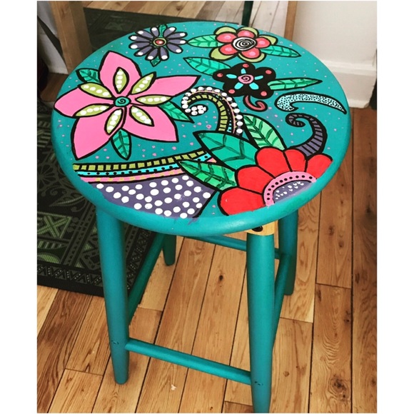My Art Other - 🍁My Art HandPainted Wood Stool Semi precios stone